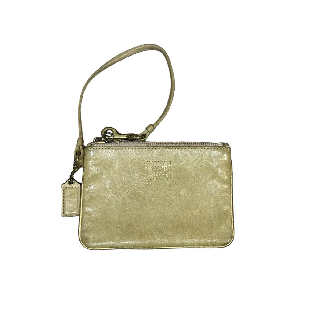 VTG Coach Wristlet Wallet Tan and Pink Heart Interior